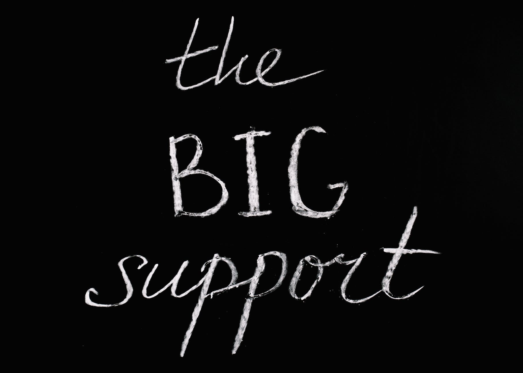 the big support lettering text on black background